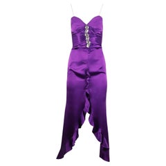 Alessandra Rich Ruched Embellished Silk Satin Midi Dress IT 38 UK 6 