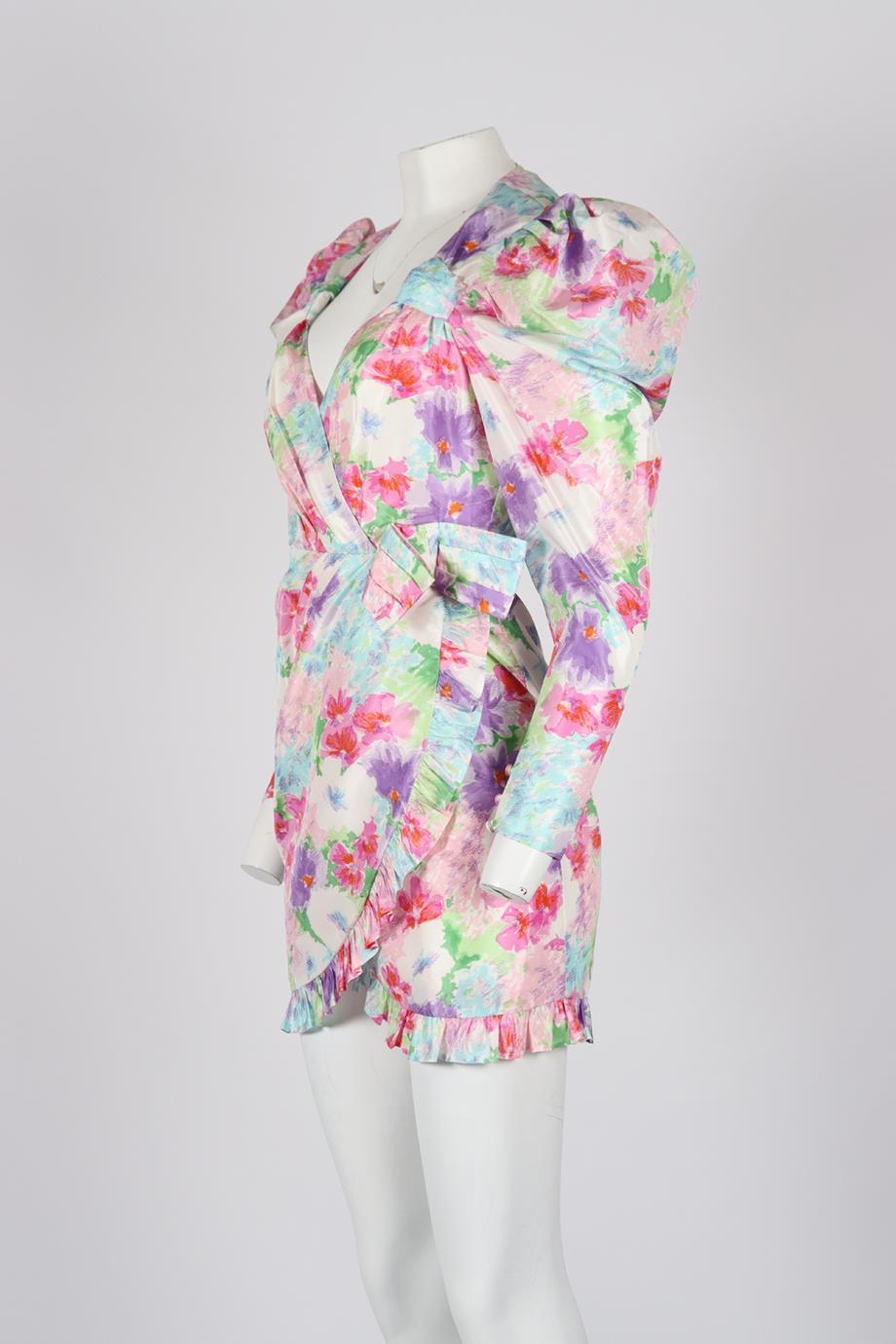 Alessandra Rich Ruffled Floral Print Silk Mini Dress It 40 Uk 8 In Excellent Condition In London, GB
