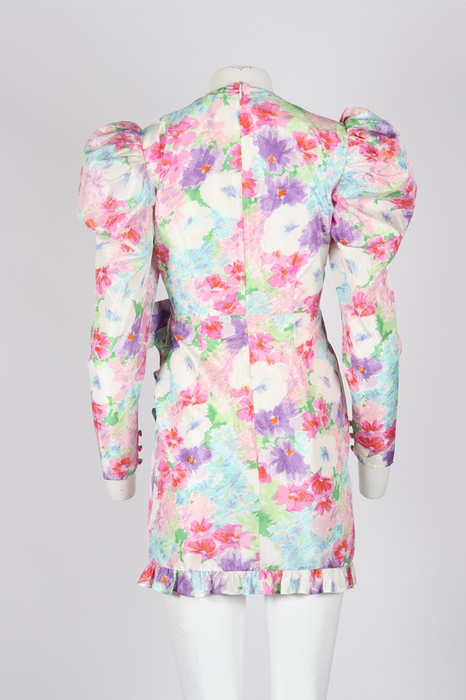 Women's Alessandra Rich Ruffled Floral Print Silk Mini Dress It 40 Uk 8