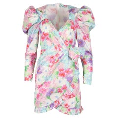 Alessandra Rich Ruffled Floral Print Silk Mini Dress It 40 Uk 8