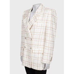 Blazer à carreaux blanc à paillettes Alessandra Rich, taille 42 M, coupe structurée