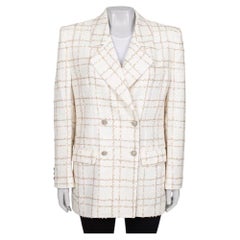 Blazer à carreaux blanc à paillettes Alessandra Rich, taille 42 M, coupe structurée