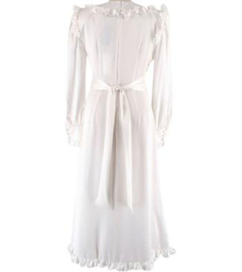 Alessandra Rich Silk Satin Frilled Ivory Midi Dress In Excellent Condition For Sale In London, GB