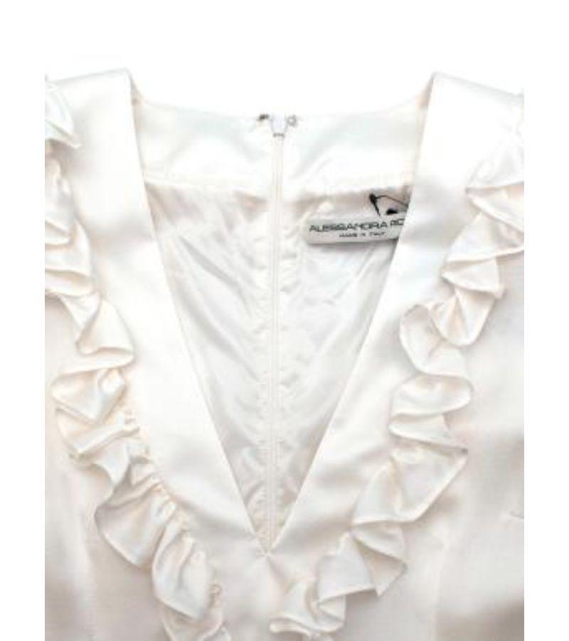 Women's Alessandra Rich Silk Satin Frilled Ivory Midi Dress For Sale