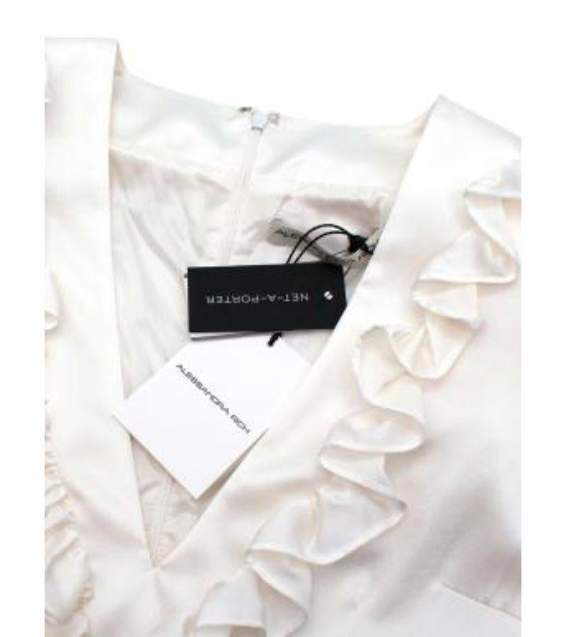 Alessandra Rich Silk Satin Frilled Ivory Midi Dress For Sale 1
