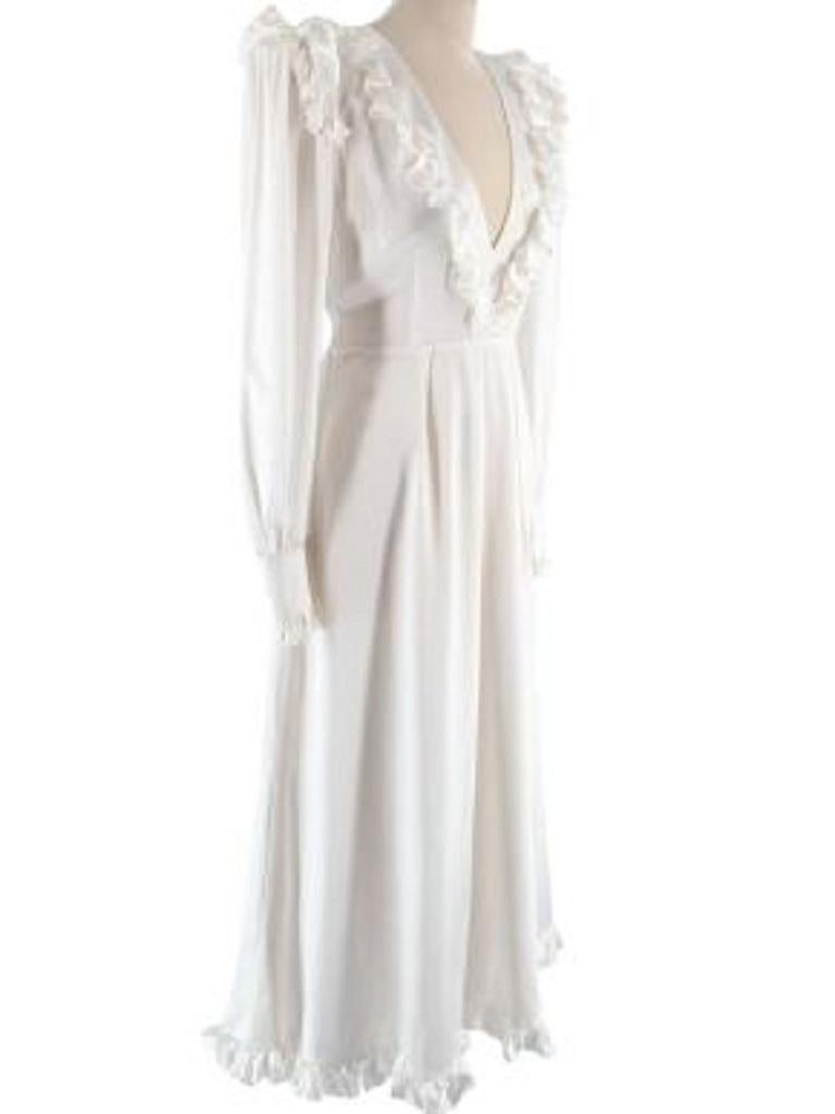 Alessandra Rich Silk Satin Frilled Ivory Midi Dress For Sale 1