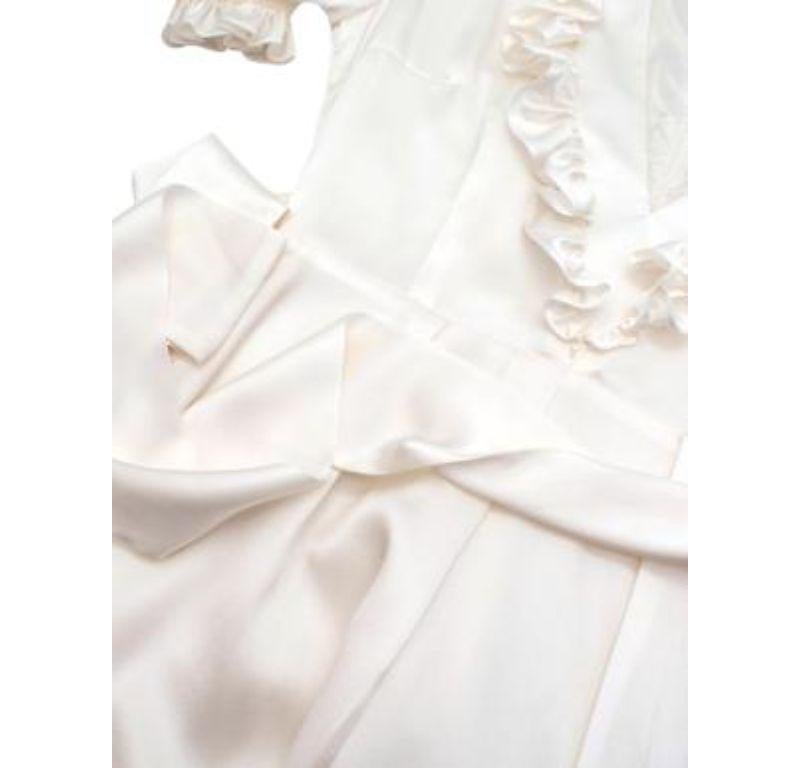 Alessandra Rich Silk Satin Frilled Ivory Midi Dress For Sale 2