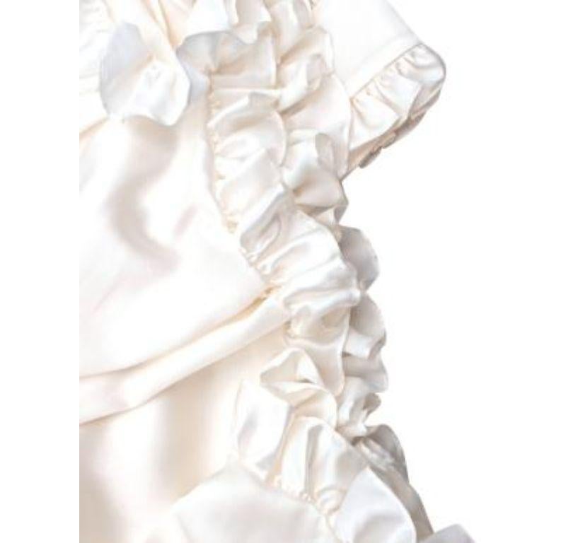 Alessandra Rich Silk Satin Frilled Ivory Midi Dress For Sale 3