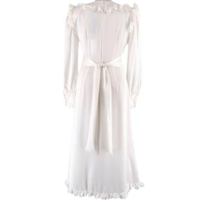 Alessandra Rich Silk Satin Frilled Ivory Midi Dress For Sale 4
