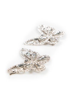 Alessandra Rich Silver Crystal Butterfly Hair Clips