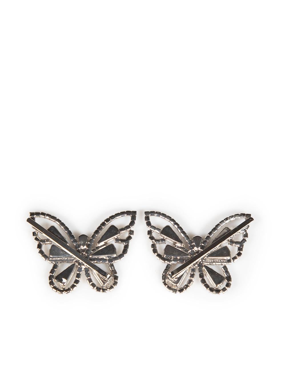 Alessandra Rich Silver Crystal Butterfly Hair Clips In New Condition For Sale In London, GB