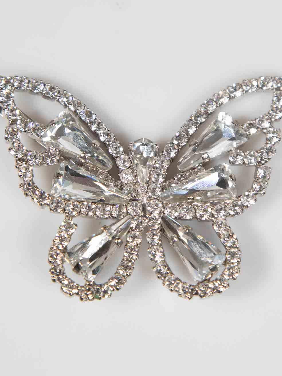 Alessandra Rich Silver Crystal Butterfly Hair Clips In New Condition In London, GB