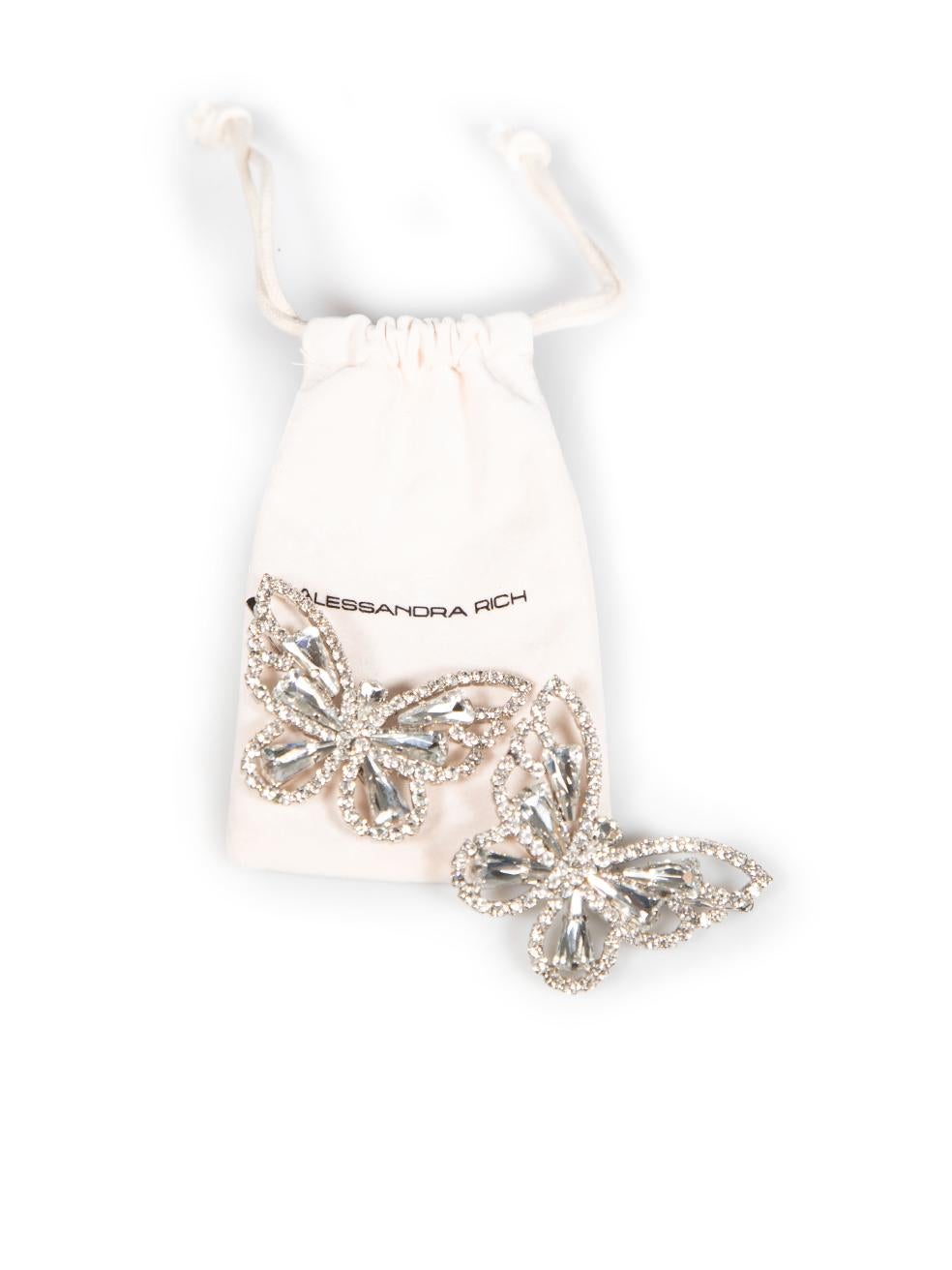 Alessandra Rich Silver Crystal Butterfly Hair Clips 2