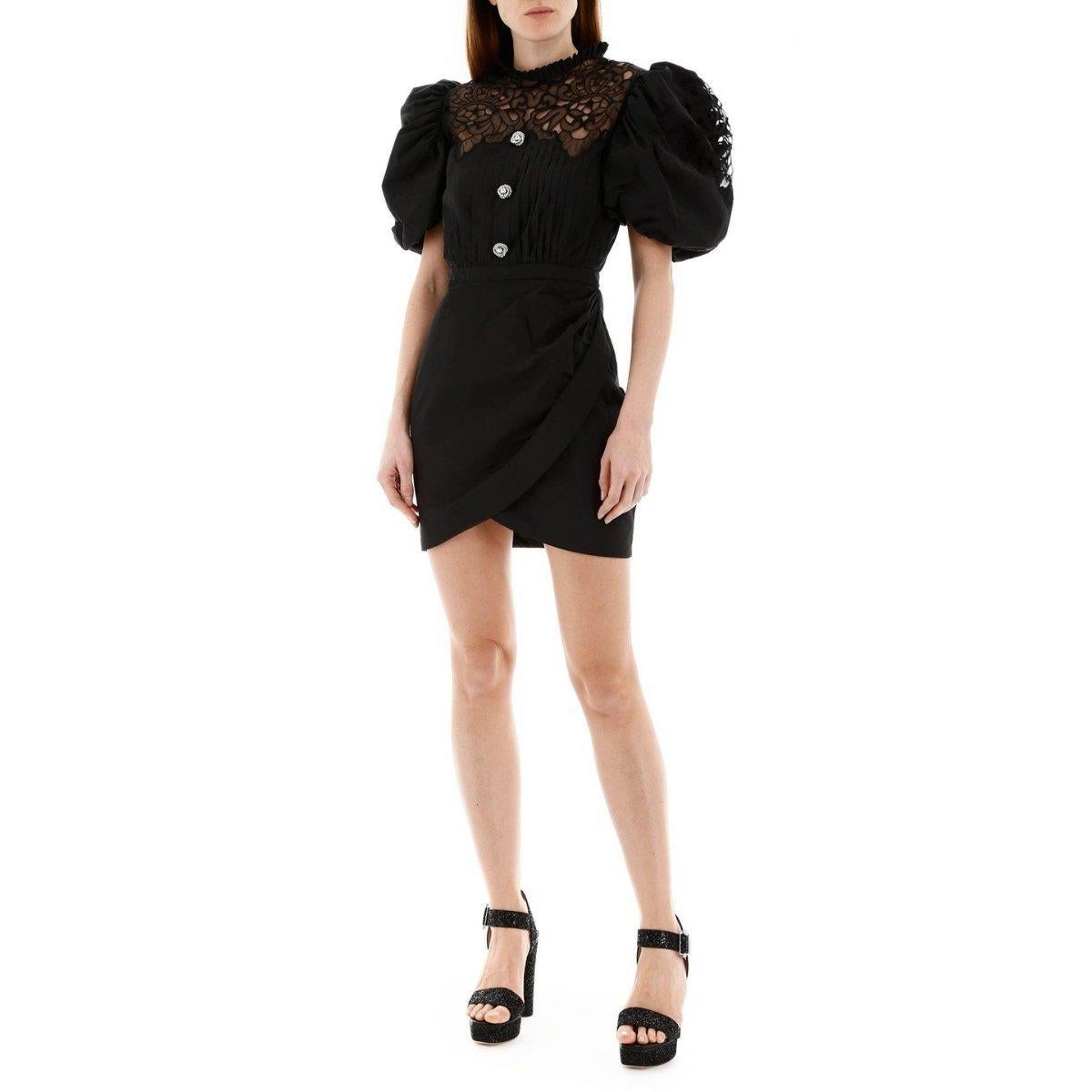 Noir Alessandra Rich Taffeta  Mini robe avec dentelle IT36 US0 en vente