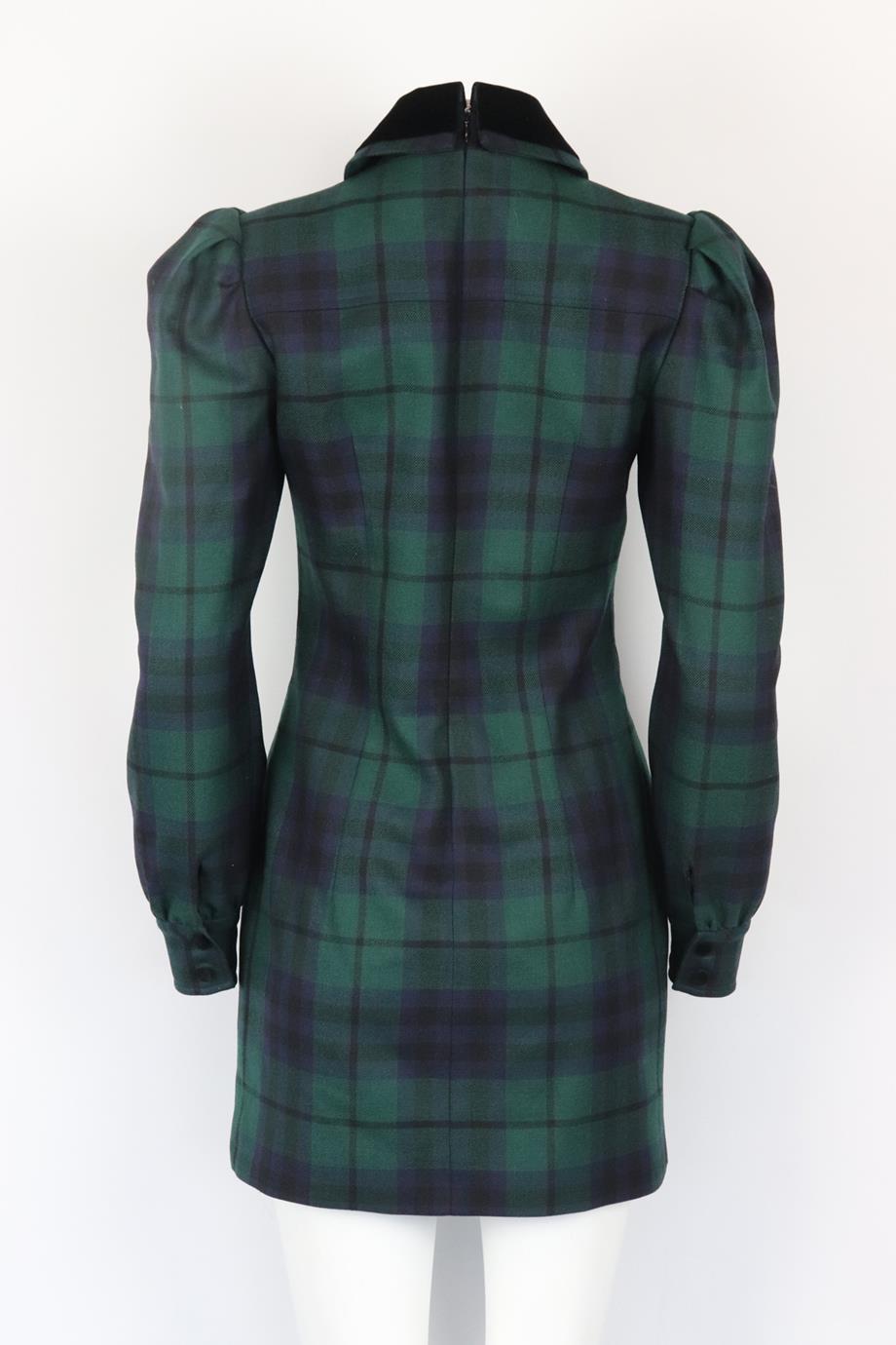 Alessandra Rich Velvet Trimmed Checked Wool Blend Mini Dress It 42 Uk 10 In Excellent Condition In London, GB