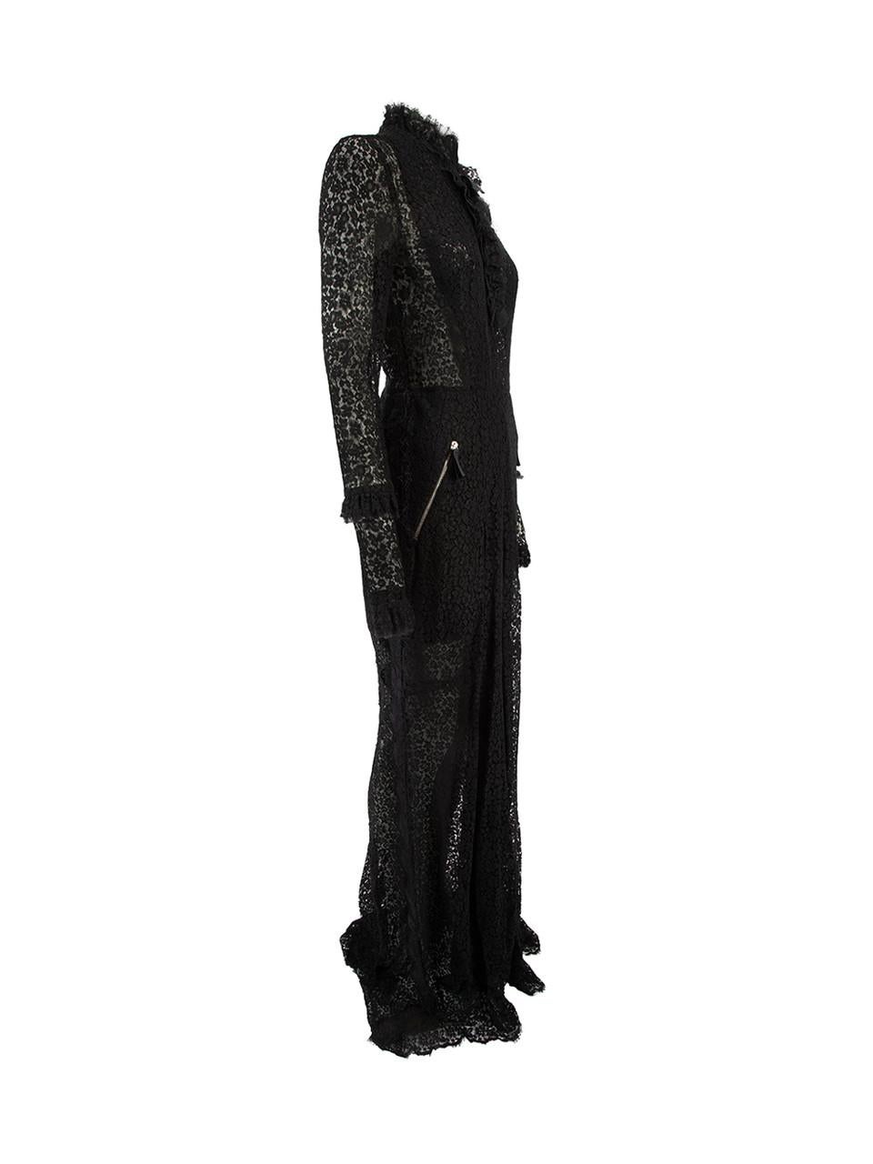 CONDITION is Very good. Hardly any visible wear to dress is evident on this used Alessandra Rich designer resale item.   Details  Black Lace Maxi dress Floral lace pattern Zipped cuffs Front 1/3 zip closure Back zip closure with hook and eye Front