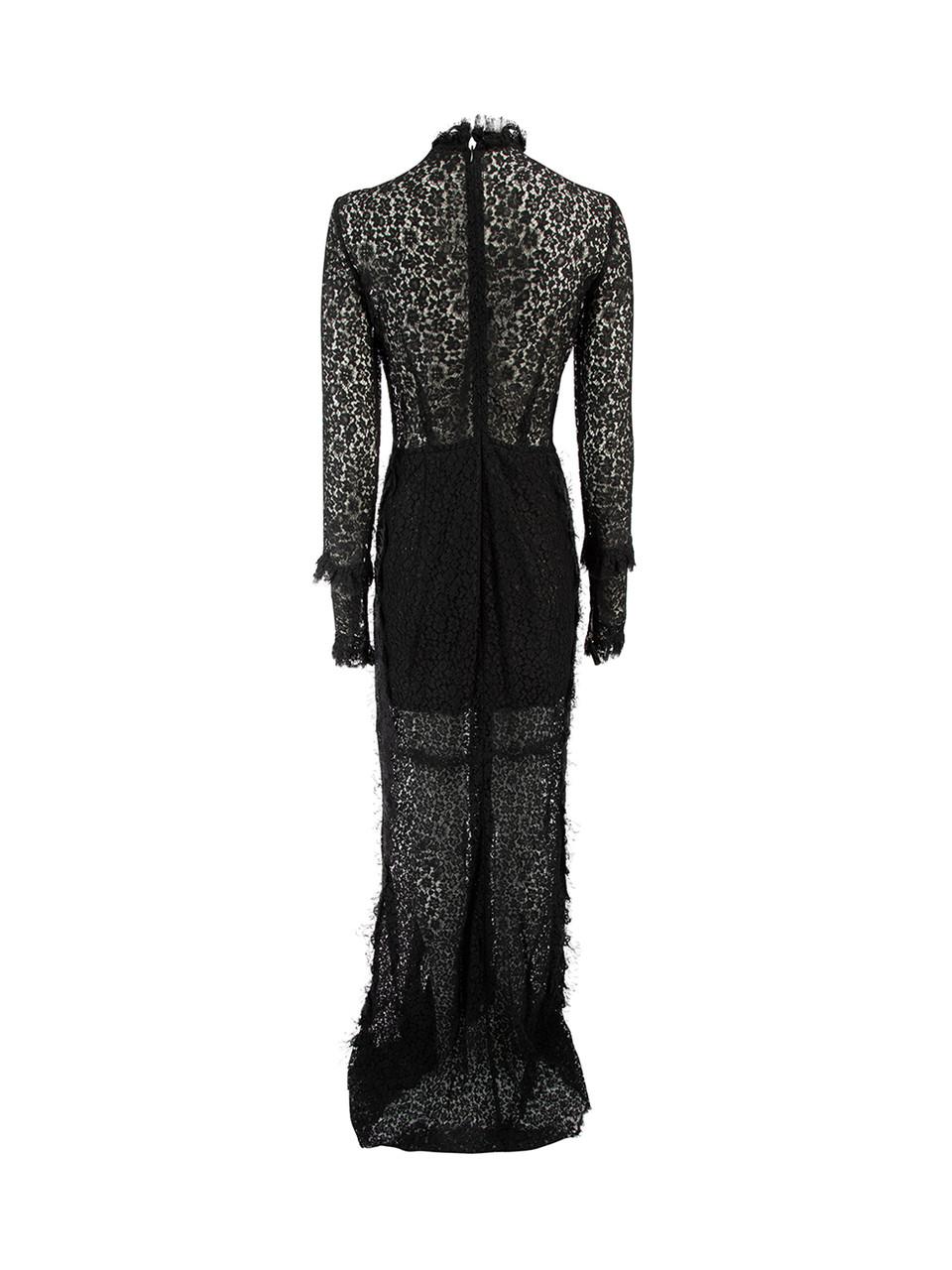 Alessandra Rich Women's Black Lace Long Sleeve Maxi Dress In Excellent Condition In London, GB