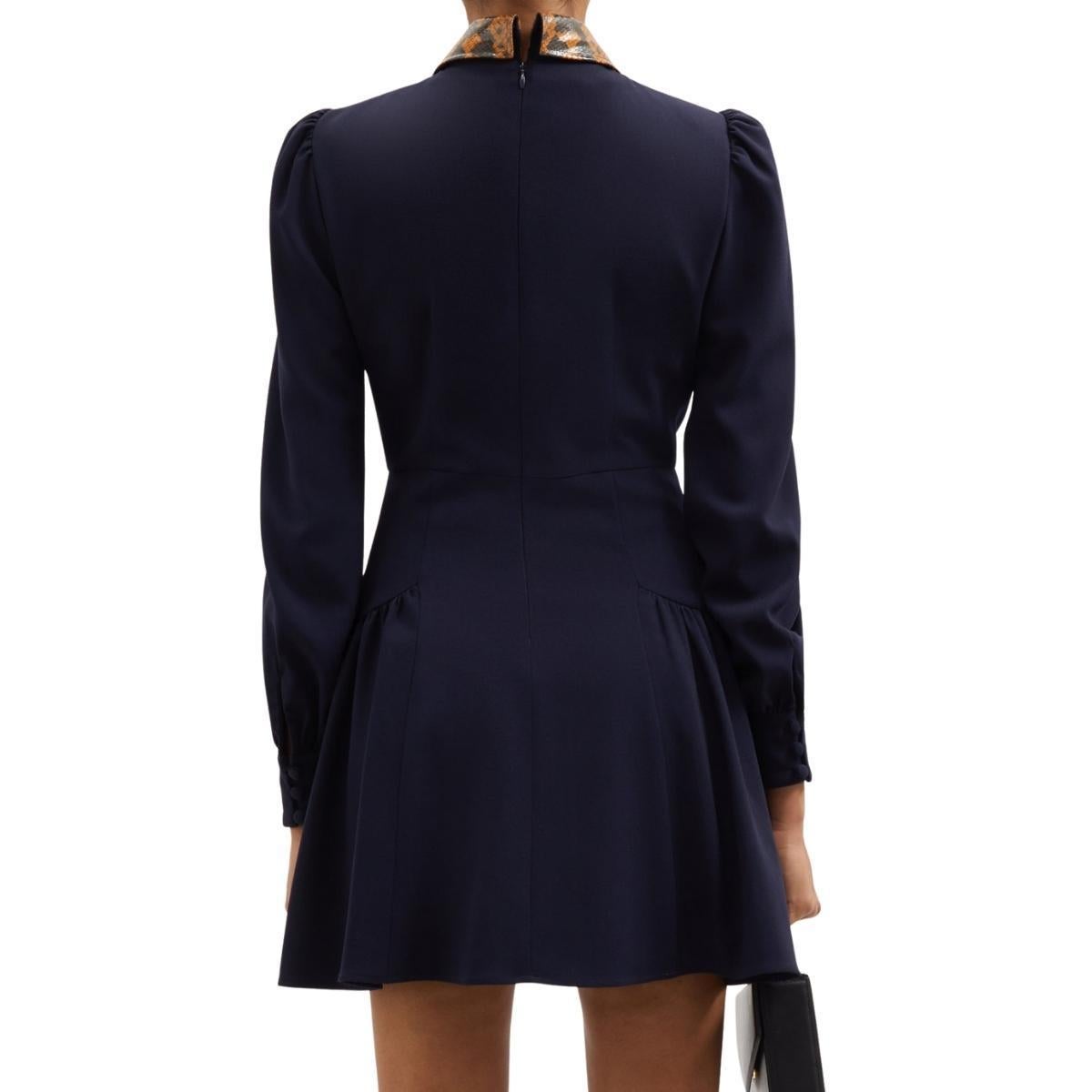 Black Alessandra Rich Wool Crepe Mini Dress With Python Print Collar IT36 US0