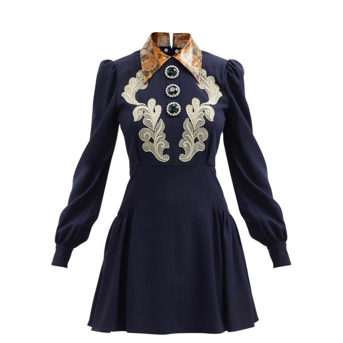 Alessandra Rich - Mini robe en crêpe de laine avec col imprimé python, taille IT 42 US 6 en vente