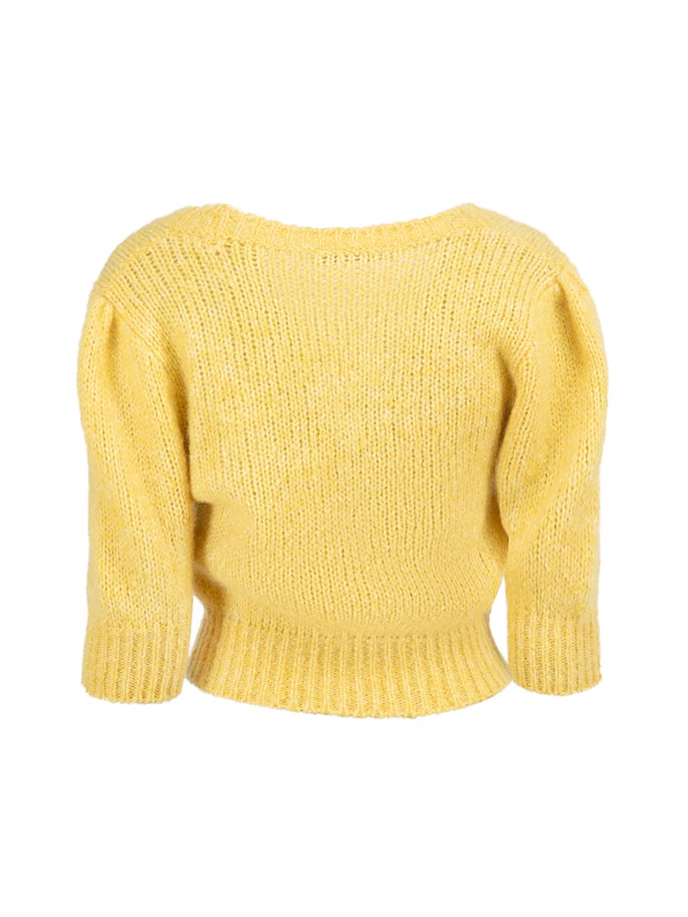 Alessandra Rich Yellow Alpaca Floral Knit Top Size M In Excellent Condition In London, GB