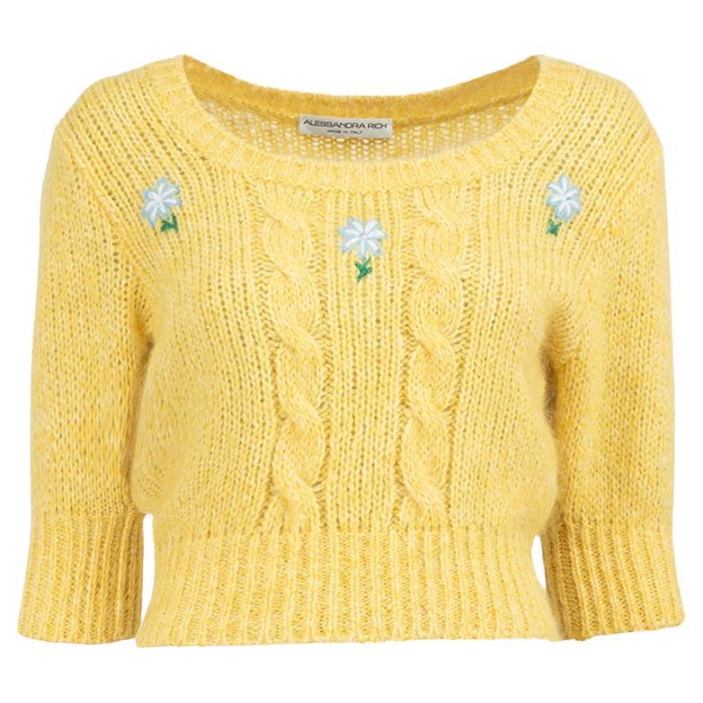 Alessandra Rich Yellow Alpaca Floral Knit Top Size M