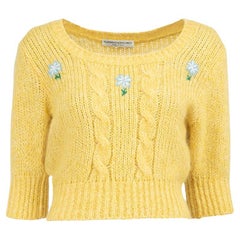 Alessandra Rich Yellow Alpaca Floral Knit Top Size M