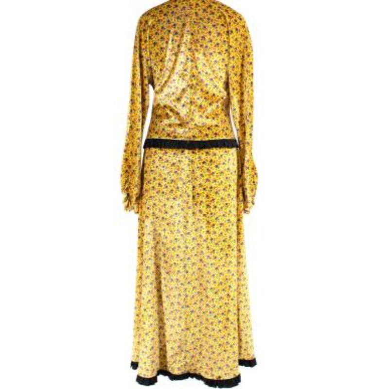 Alessandra Rich Yellow Floral Printed Velvet Tea Dress In Excellent Condition For Sale In London, GB