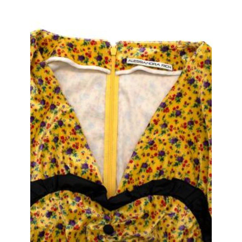 Women's Alessandra Rich Yellow Floral Printed Velvet Tea Dress For Sale