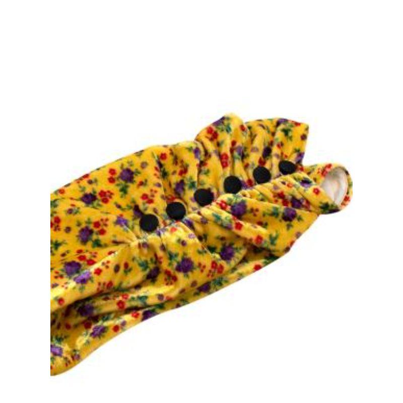 Alessandra Rich Yellow Floral Printed Velvet Tea Dress For Sale 1