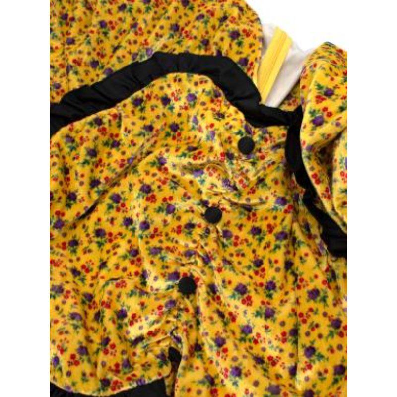 Alessandra Rich Yellow Floral Printed Velvet Tea Dress For Sale 2
