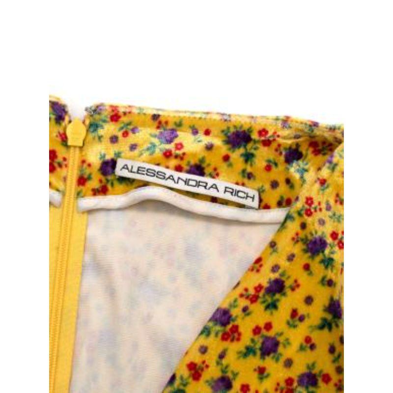 Alessandra Rich Yellow Floral Printed Velvet Tea Dress For Sale 4