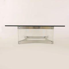 Tavolino in plexiglass, vetro e alluminio di Alessandro Albrizzi degli anni '70
