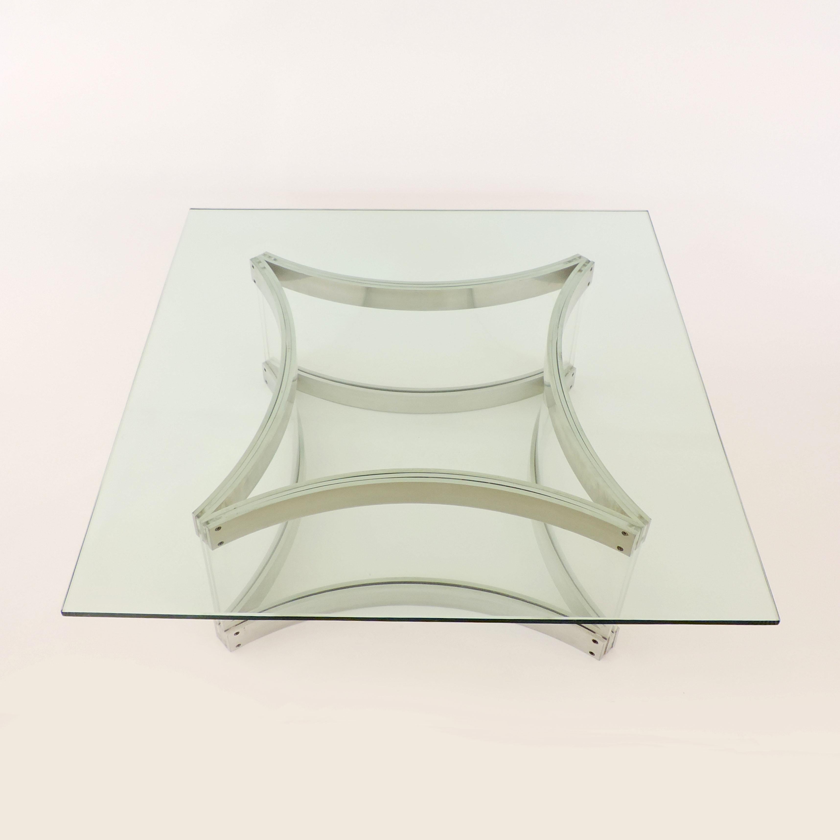 Italian Alessandro Albrizzi 1970s Plexiglass, Glass and Aluminum Coffee Table
