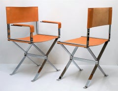 Alessandro Albrizzi Chrome and Saddle Leather Dining Chairs, Set of Six