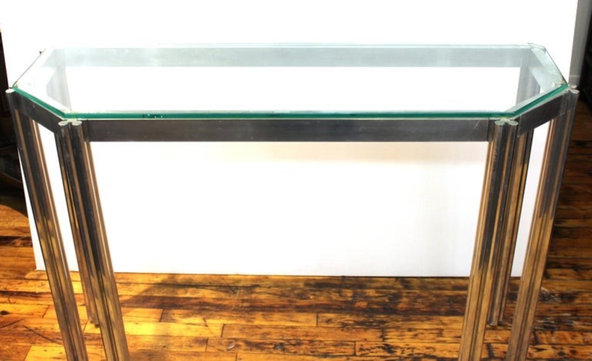 Alessandro Albrizzi Chrome Glass Top Console Table For Sale 2