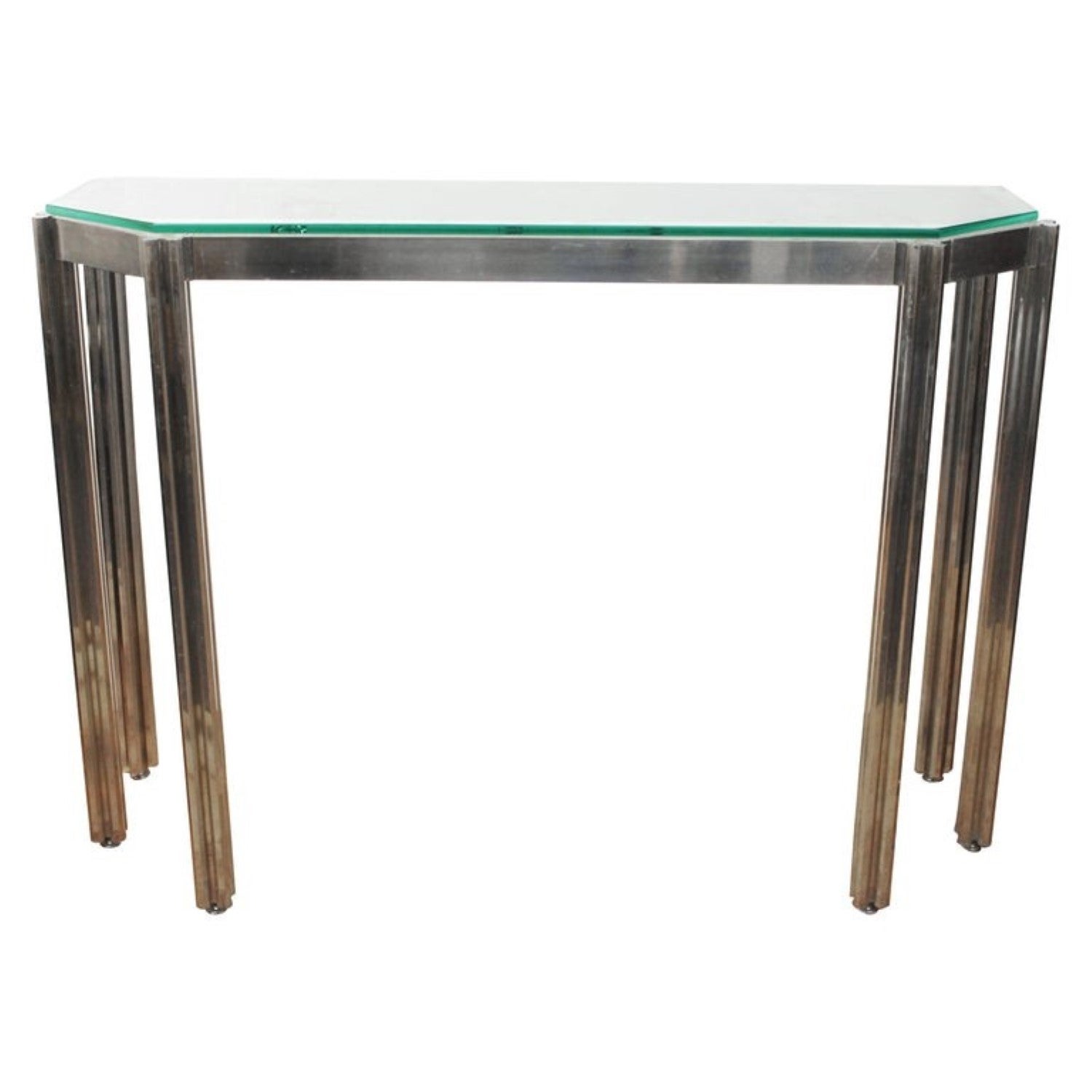 Alessandro Albrizzi Chrome Glass Top Console Table For Sale