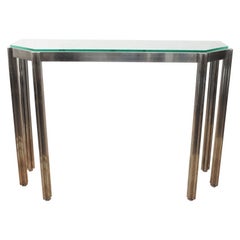 Vintage Alessandro Albrizzi Chrome Glass Top Console Table