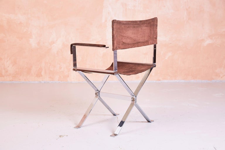 Italian Alessandro Albrizzi Director's Chair in Chrome And Suede For Sale
