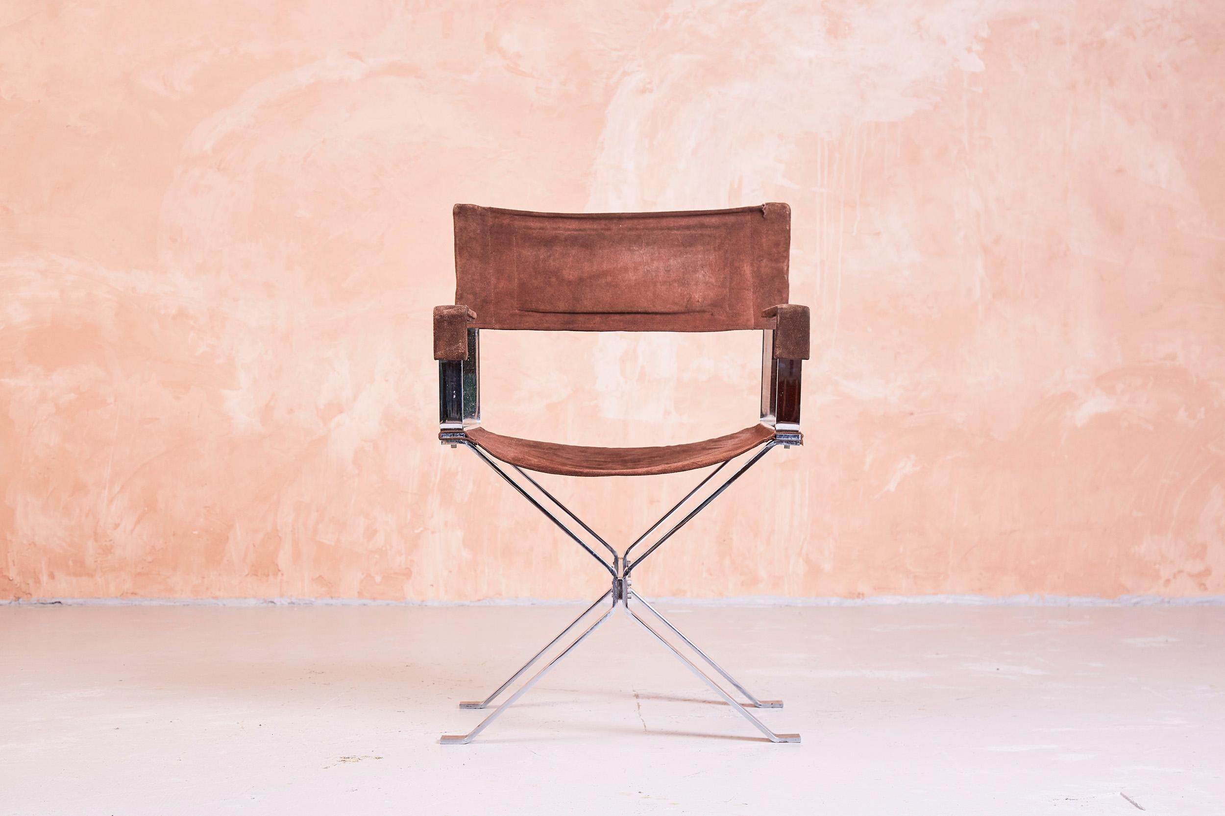 Polychromed Alessandro Albrizzi Director's Chair in Chrome And Suede For Sale