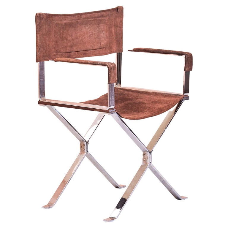 Alessandro Albrizzi Director's Chair in Chrome And Suede For Sale