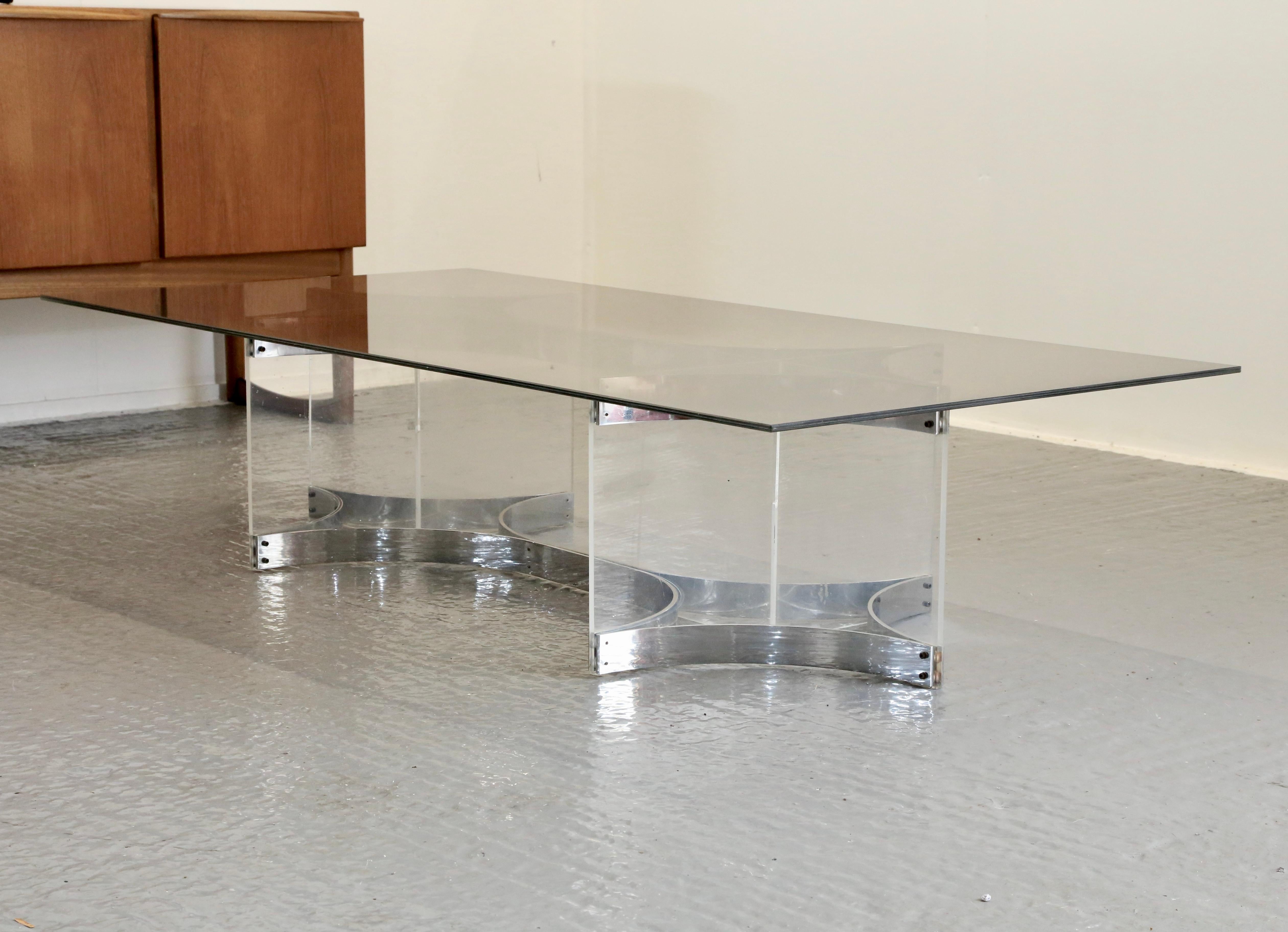 Mid-Century Modern Alessandro Albrizzi, Fine Mid Century Chrome Plated Steel & Lucite Coffee Table For Sale