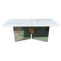 Retro Alessandro Albrizzi Glass Base Coffee Table with White Marble Top