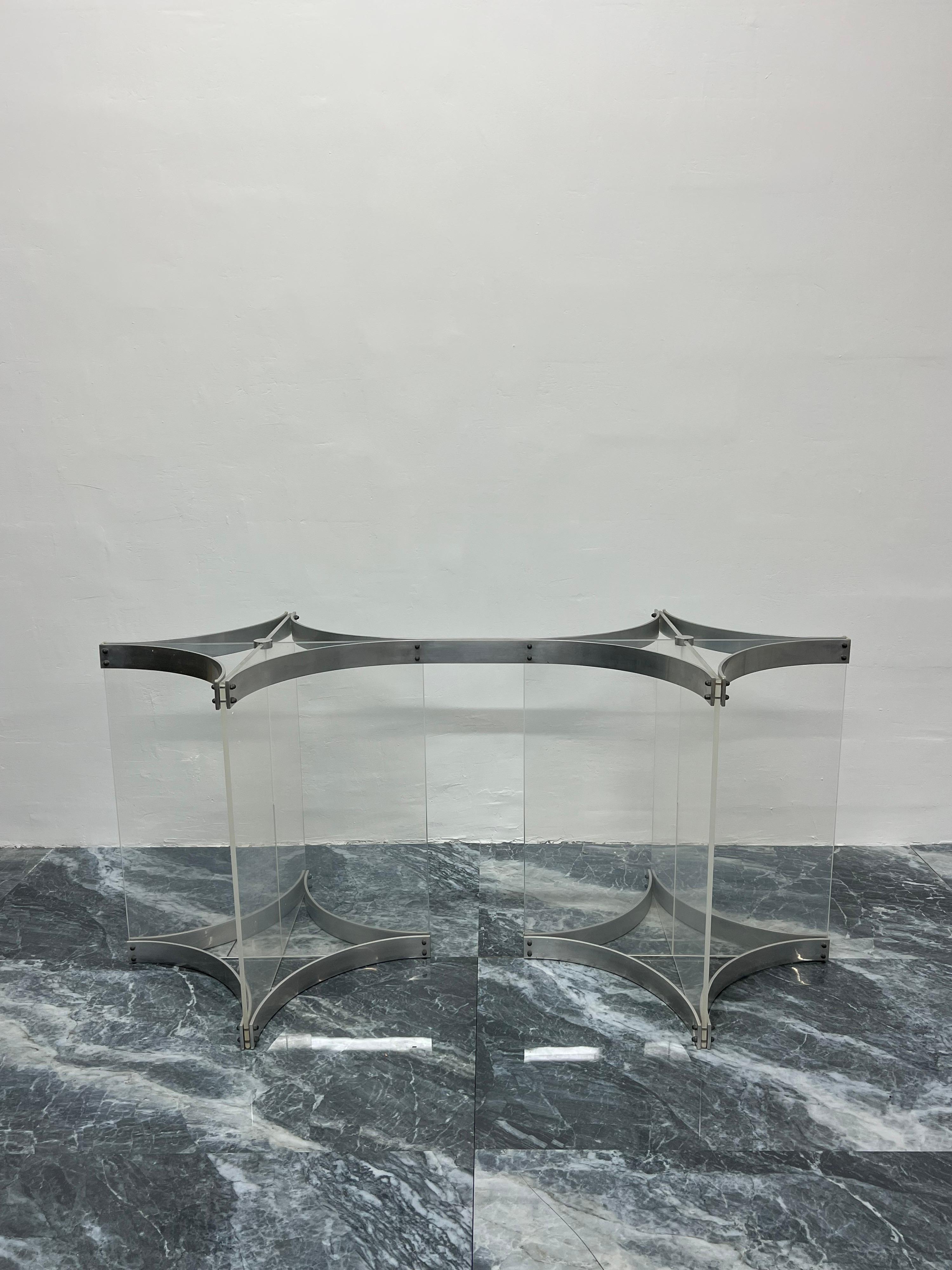 20th Century Alessandro Albrizzi Lucite and Aluminum Dining Table Base