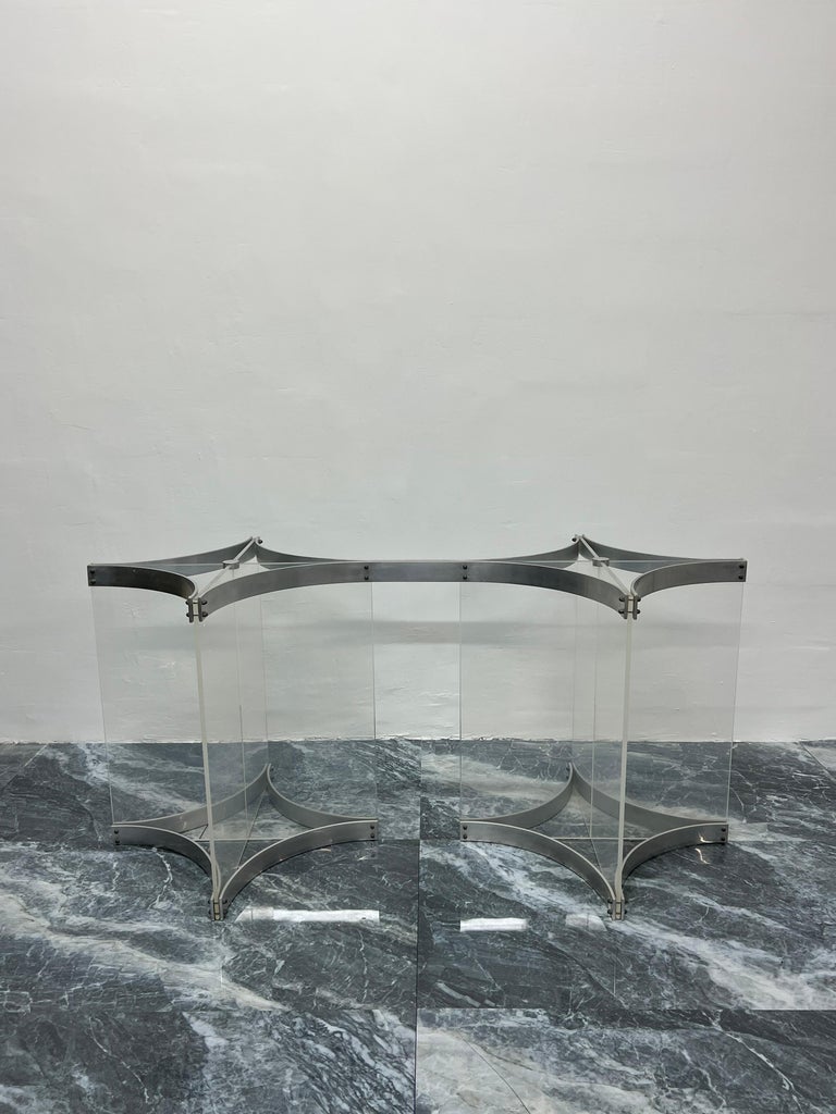 20th Century Alessandro Albrizzi Lucite and Aluminum Dining Table Base For Sale