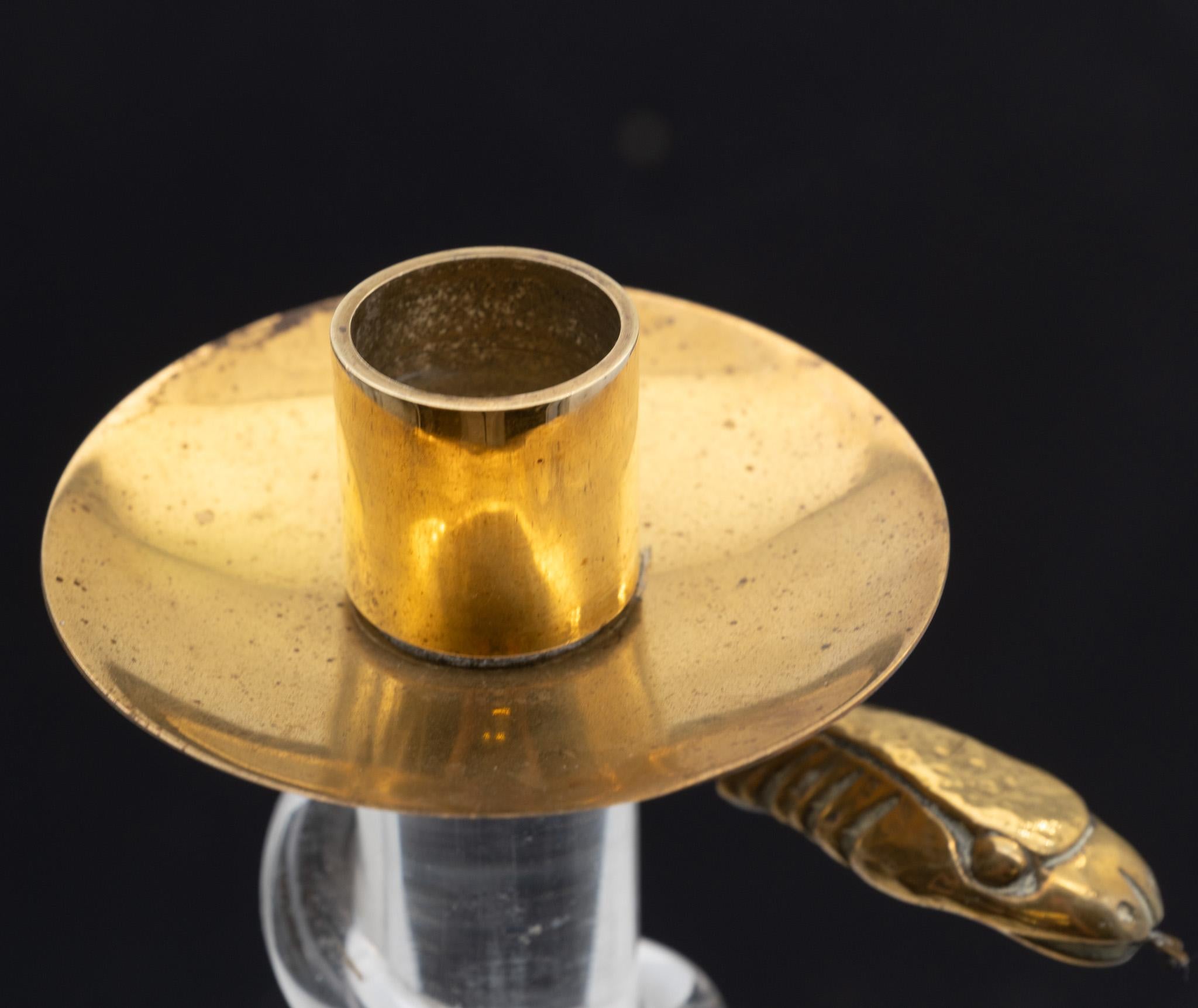 Alessandro Albrizzi Lucite & Brass Serpent Snake Candlesticks 1970s For Sale 4