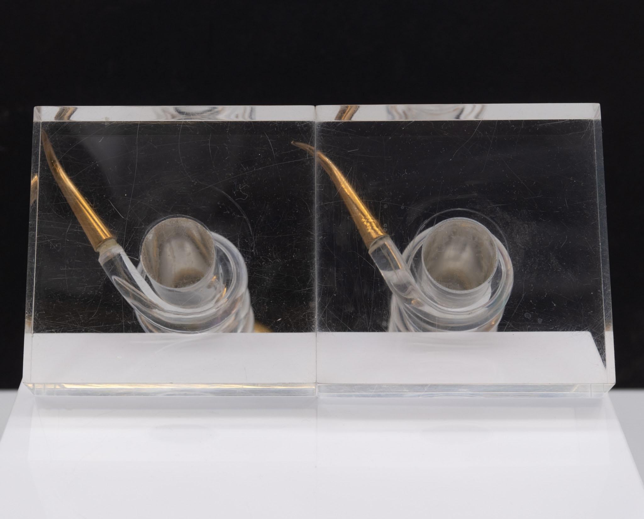 Alessandro Albrizzi Lucite & Brass Serpent Snake Candlesticks 1970s For Sale 1