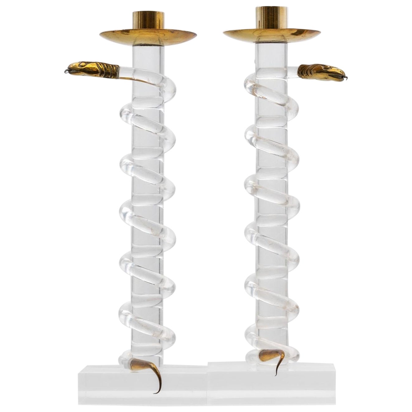 Alessandro Albrizzi Candelieri a serpente in lucite e ottone anni '70