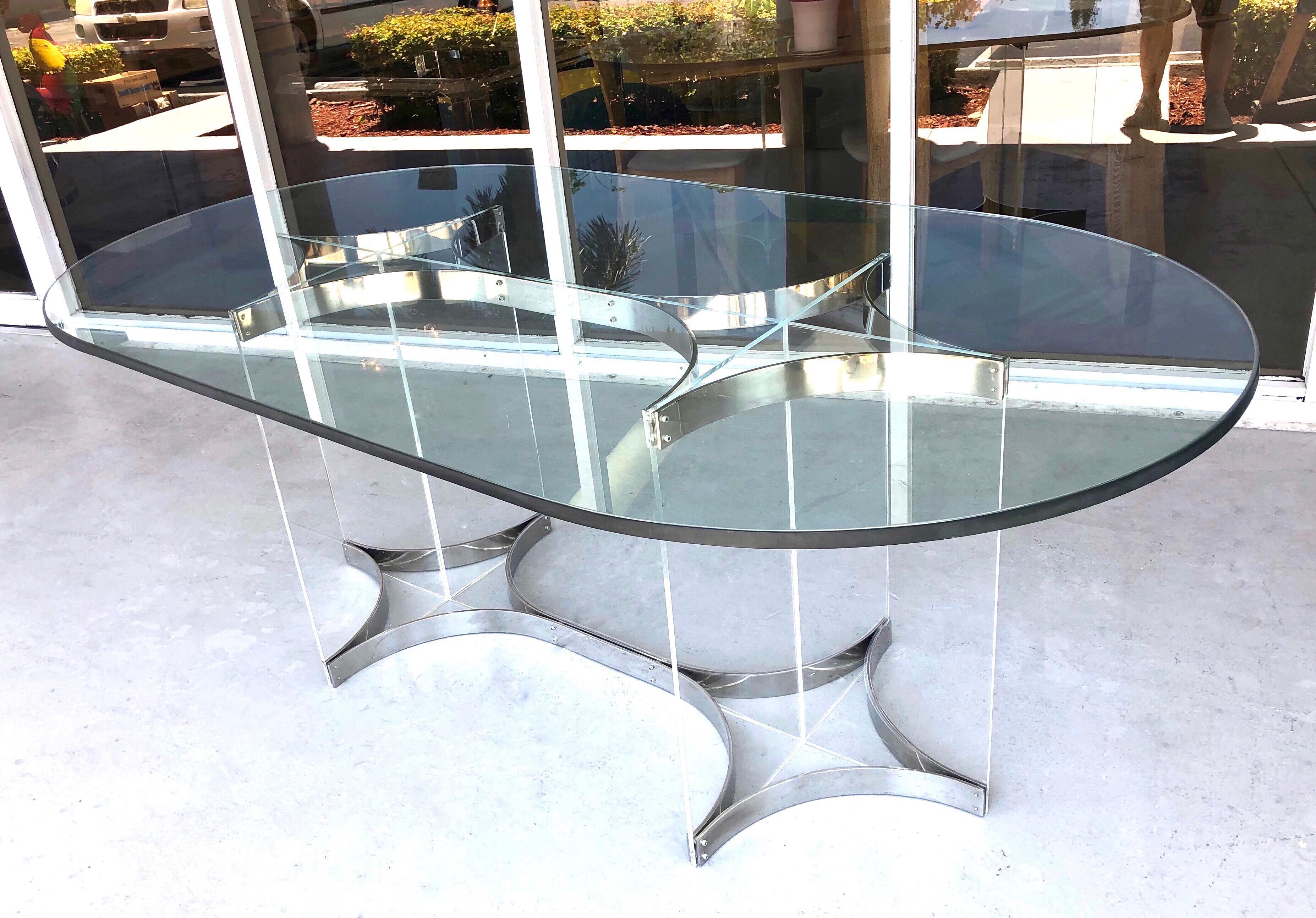 Alessandro Albrizzi Lucite, Chrome and Glass Dining Table, 1970s In Good Condition In Miami, FL