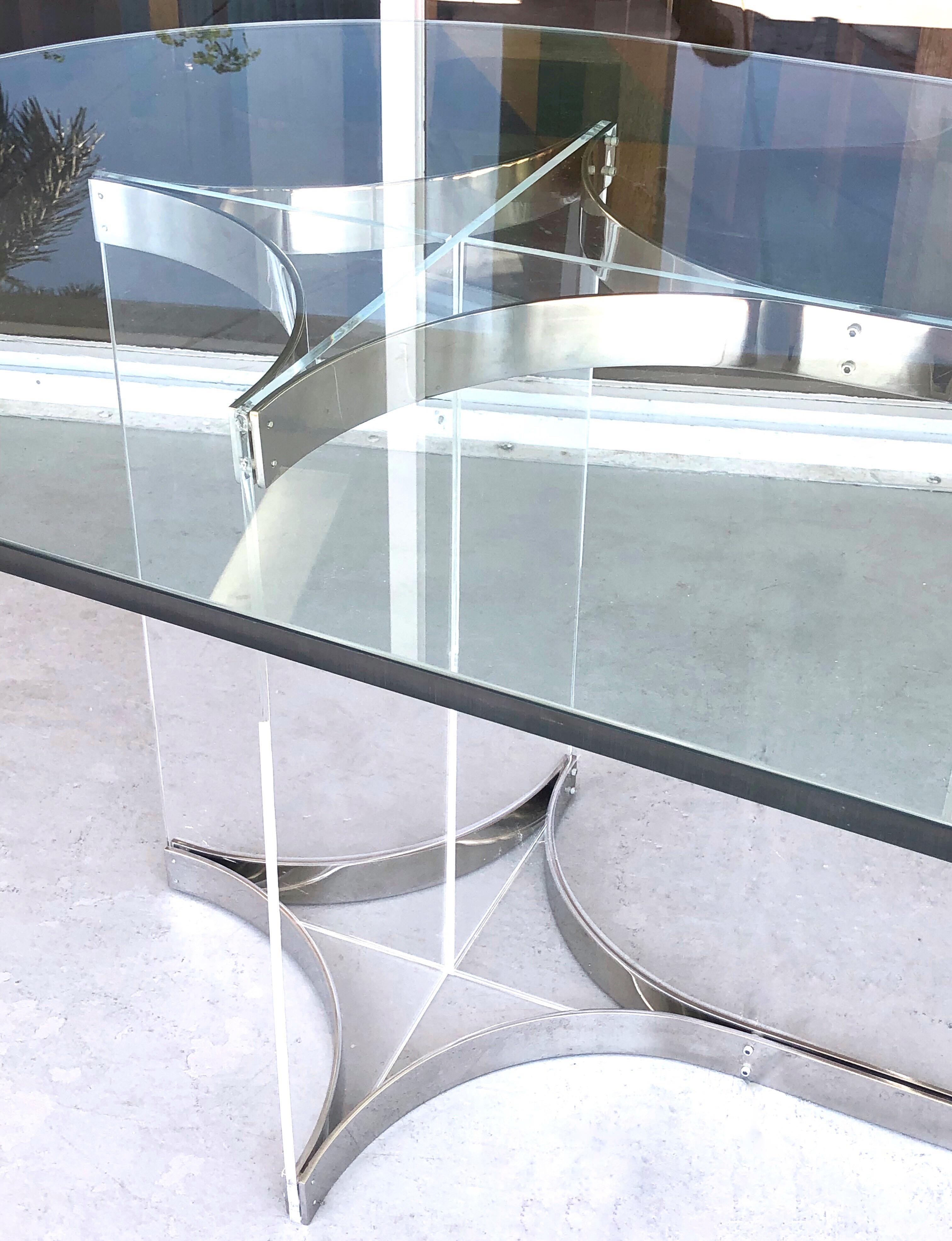 Late 20th Century Alessandro Albrizzi Lucite, Chrome and Glass Dining Table, 1970s