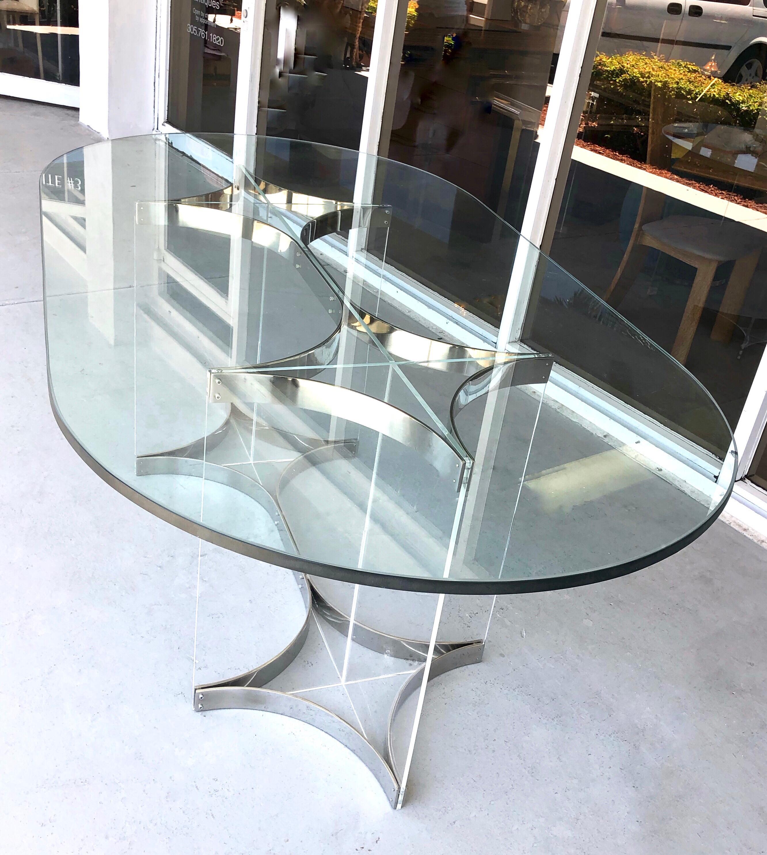 Alessandro Albrizzi Lucite, Chrome and Glass Dining Table, 1970s 3